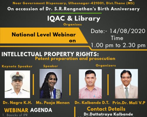 National Level Webinar on Intellectual Property Rights: Patent Preparation & Prosecution